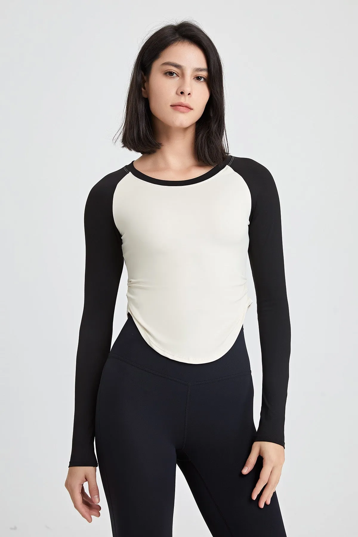 Color-Block Long Sleeve Jersey Crop Top