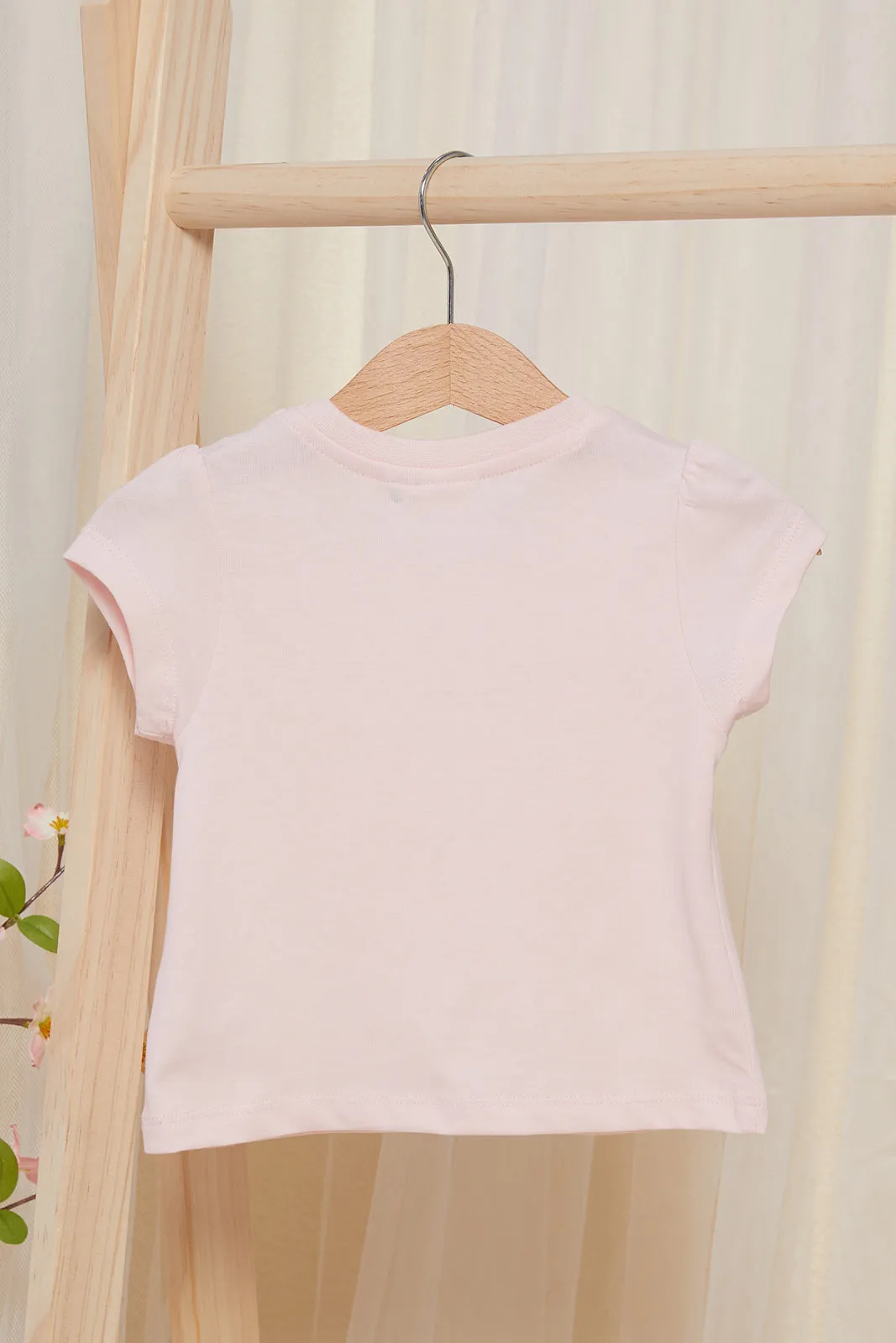 Infant Girls Pink Floral Placement Print T-shirt