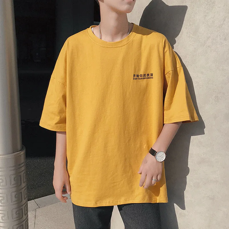 Summer Short Sleeve T-Shirt Trendy Loose Student Mid-Length Black Tops T-Shirt