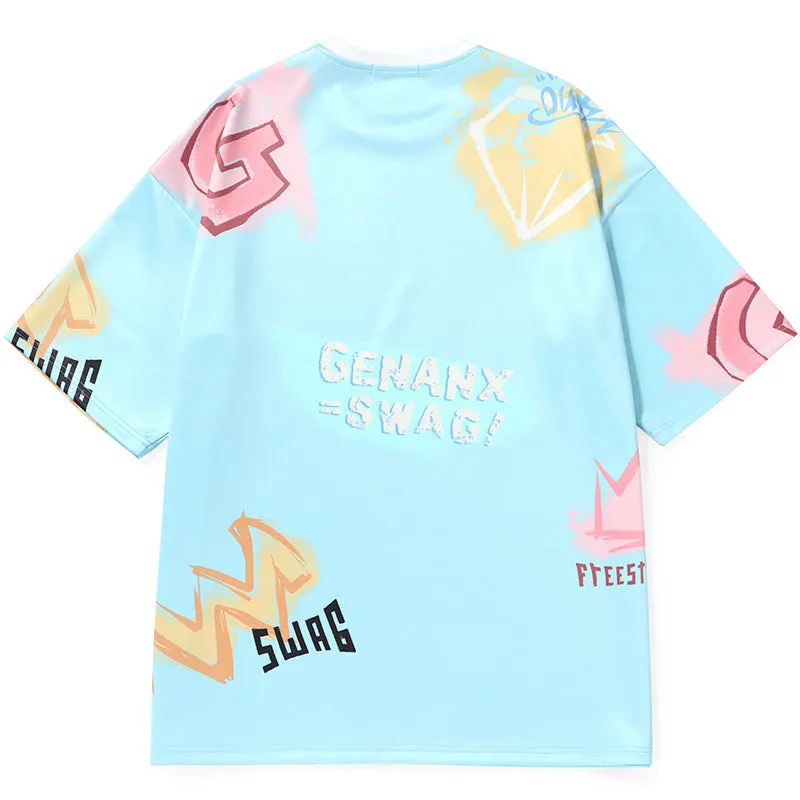 Swag Pastel Letter Print Space Cotton T-Shirt